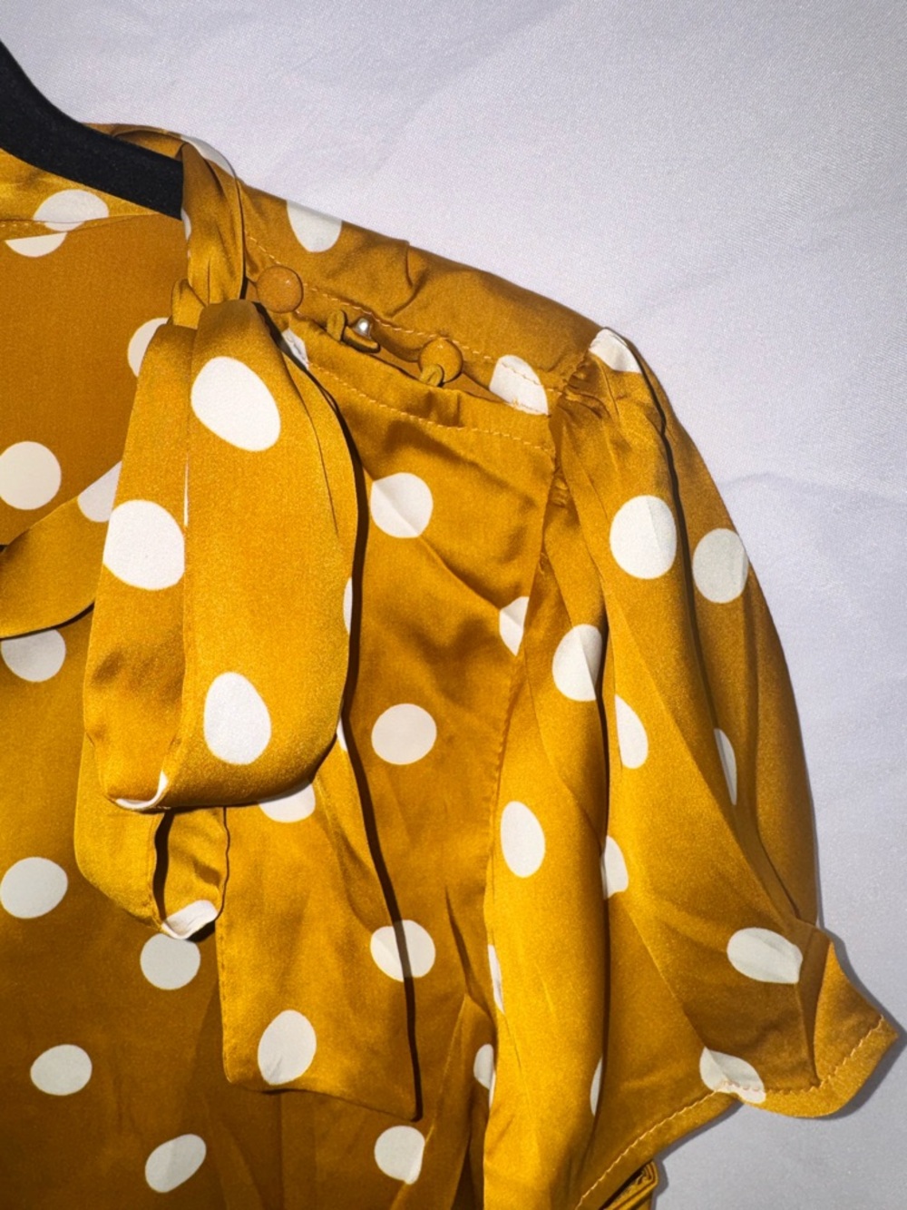 Tulip B Mustard Polka Dot Tie-Neck Blouse - Picture 3 of 6